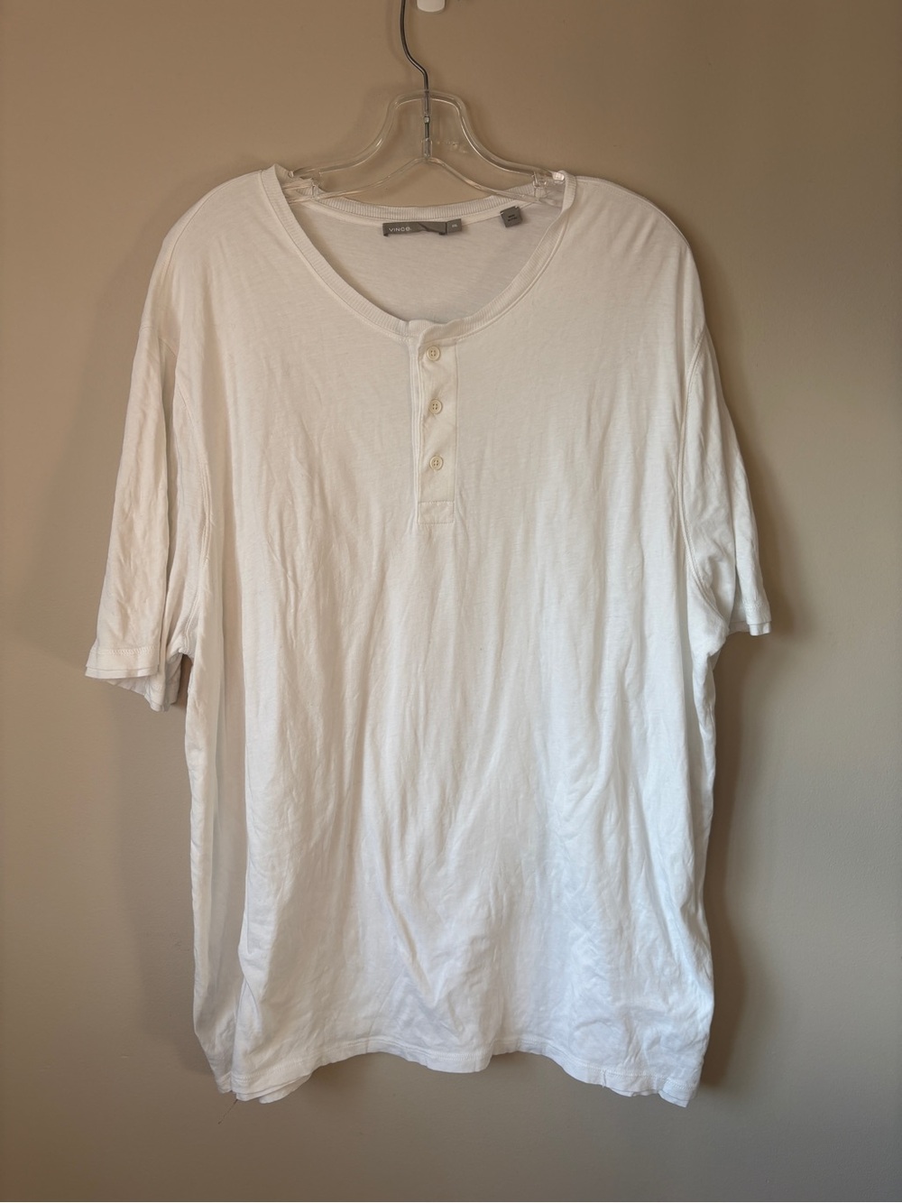 Vince Men's Double Layer Lined Slub Cotton Henley White Tee Shirt XX-Large XXL